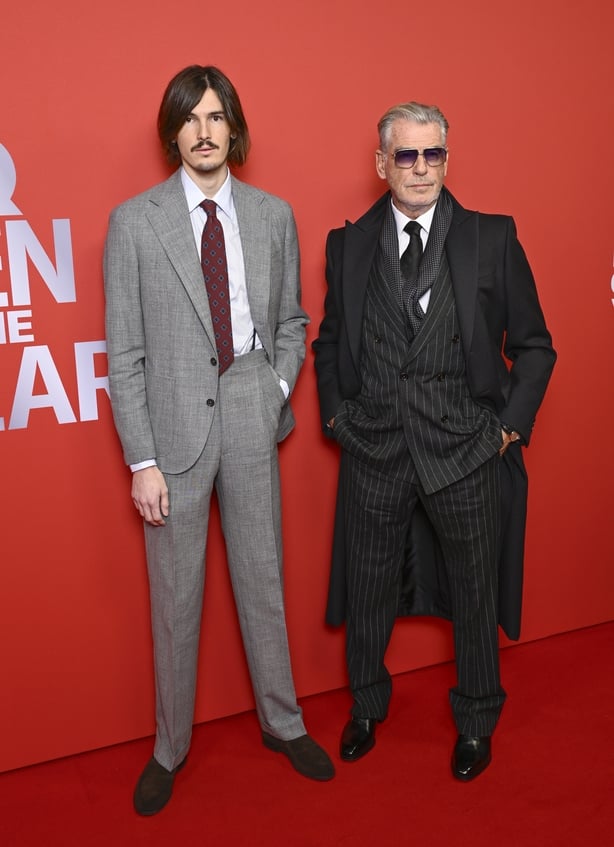 LONDON, ENGLAND - NOVEMBER 18: Dylan Brosnan and Pierce Brosnan attend the GQ Men Of The Year Awards 2025 at 180 Thames on November 18, 2025 in London, England. (Photo by Gareth Cattermole/Getty Images)