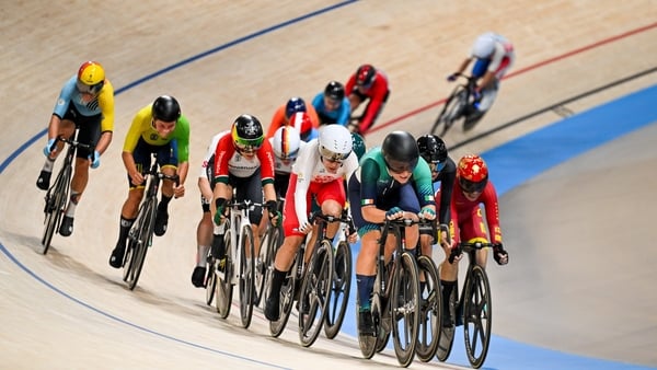 11 August 2024; Lara Gillespie of Team Ireland during the women's omnium points race at the Saint-Quentin-en-Yvelines National Velodrome during the 2024 Paris Summer Olympic Games in Paris, France. Photo by David Fitzgerald/Sportsfile
