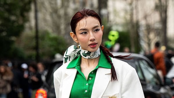 Nguyen Thuc Thuy Tien wears Lacoste outside the Lacoste show during the Womenswear Fall/Winter 2025/2026