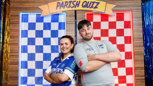 In the Parish Quiz tool salesperson Amy O'Dowd from Munter Connaught and student Damien Manning f