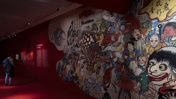 This photograph shows the entrance of the exhibition Manga, tout un art! at the Guimet Museum in Paris, on 18 November, 2025