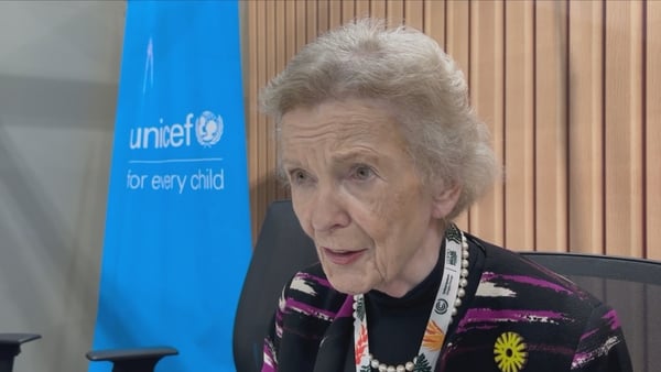 Mary Robinson speaks to camera