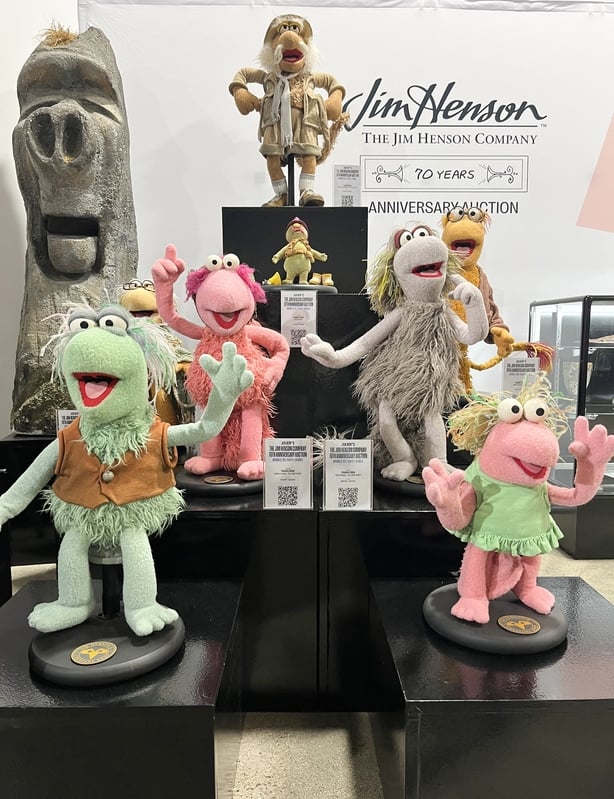 Puppets on display during a preview of the Jim Henson Company 70 years anniversary auction at Julien's Auctions warehouse in Gardena, California 
