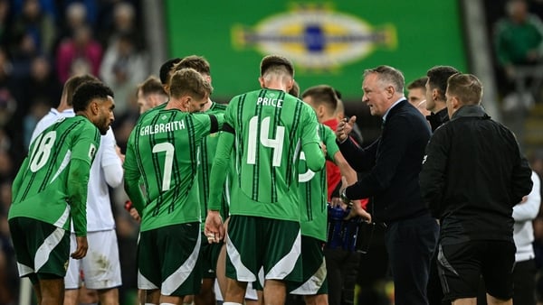 10 October 2025; Northern Ireland manager Michael O'Neill issues instructions during the FIFA World Cup 2026 qualifier match between Northern Ireland and Slovakia at Clearer Twist National Football Stadium at Windsor Park in Belfast. Photo by Ramsey Cardy