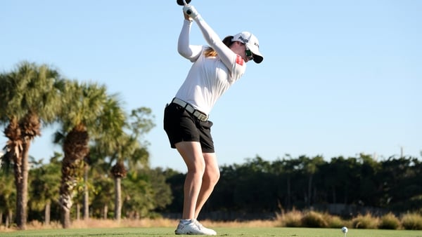 NAPLES, FLORIDA - NOVEMBER 20: Leona Maguire of Ireland plays her shot from the second tee during the first round of the CME Group Tour Championship 2025 at Tiburon Golf Club on November 20, 2025 in Naples, Florida. (Photo by Michael Reaves/Getty Images)