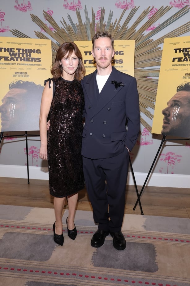 NEW YORK, NEW YORK - NOVEMBER 19: Sophie Hunter and Benedict Cumberbatch attend a "The Thing With Feathers" New York screening at The Crosby Hotel on November 19, 2025 in New York City. (Photo by Michael Loccisano/Getty Images)