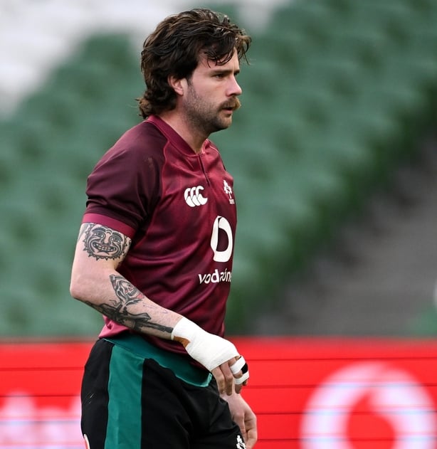 21 November 2025; Mack Hansen during an Ireland Rugby captain's run at the Aviva Stadium in Dublin. Photo by Ramsey Cardy/Sportsfile