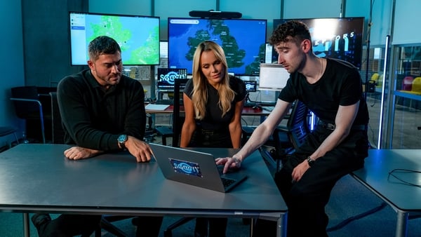 (L-R) Rav Wilding, Amanda Holden, and Mark Lewis track the scammers on BBC One's Celebrity Scam Interceptors