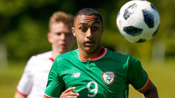 Adam Idah of Republic of Ireland during the UEFA U17 Championship Final match between Republic of Ireland and Denmark at St Georges Park in Burton
