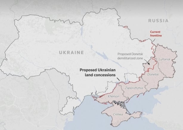 Map shows proposed US peace plan which sees large swatches of Ukrainian to be in Russian control