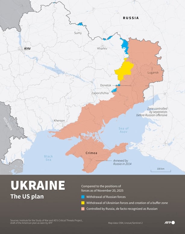 Map of areas in Ukraine to be recognised de facto as Russian