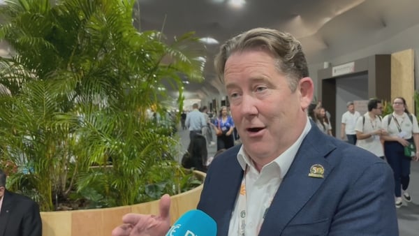 Minister for Climate Darragh O'Brien speaking at COP30