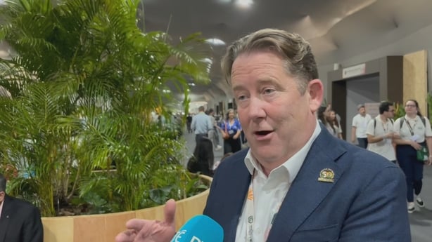 Minister for Climate Darragh O'Brien speaking at COP30