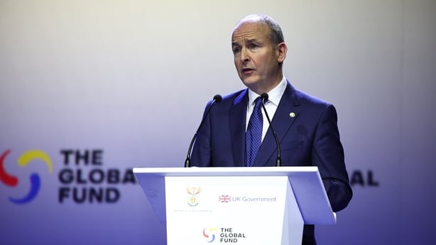 JOHANNESBURG, SOUTH AFRICA - NOVEMBER 21: Ireland's Prime Minister Micheal Martin speaks during the Global Fund's Eighth Replenishment Summit at the Sandton Convention Centre in Sandton, ahead of the G20 leaders' Summit, on November 21, 2025 in Johannesburg, South Africa. (Photo by Henry Nicholls - 
