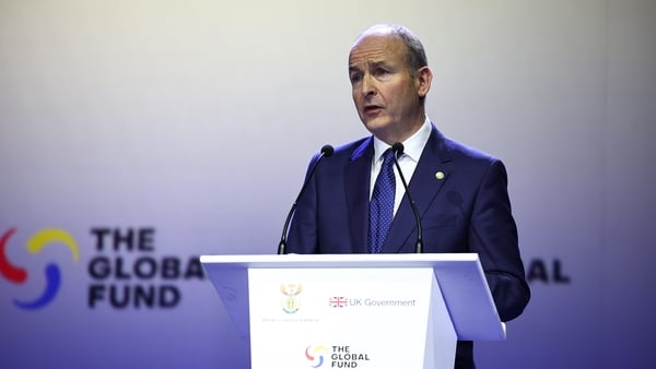 Micheal Martin speaks during the Global Fund's Eighth Replenishment Summit at the Sandton Convention Centre in Sandton, ahead of the G20 leaders' Summit