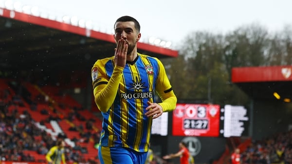 LONDON, ENGLAND - NOVEMBER 22: Finn Azaz of Southampton celebrates after scoring to make it 4-0 during the Sky Bet Championship match between Charlton Athletic and Southampton at The Valley on November 22, 2025 in London, England. (Photo by Matt Watson/So
