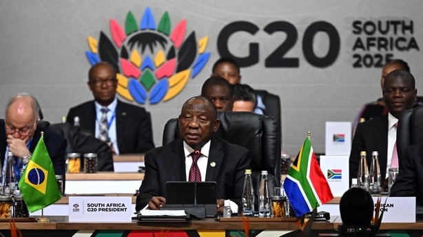 JOHANNESBURG, SOUTH AFRICA - NOVEMBER 22: South African President Cyril Ramaphosa during the opening plenary session at the G20 Summit on November 22, 2025 in Johannesburg, South Africa ahead of the G20 Summit. The heads of state and government gathered here did not include those from the United Sta