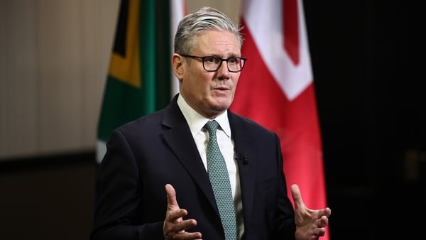 JOHANNESBURG, SOUTH AFRICA - NOVEMBER 22: UK Prime Minister Keir Starmer speaks during an interview with Beth Rigby from Sky News at a hotel on November 22, 2025 in Johannesburg, South Africa. The heads of state and government gathered here did not includ