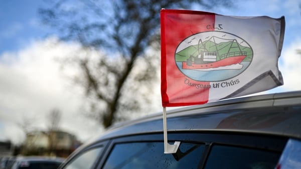 A Dingle flag flies in the wind on a car window before the AIB Munster GAA Football Senior Club Championship semi-final match between Dingle and Mungret St. Pauls at Austin Stack Park in Tralee, Kerry