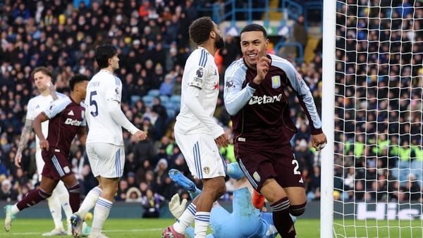 LEEDS, ENGLAND - NOVEMBER 23: Morgan Rogers of Aston Villa celebrates scoring his team's first goal during the Premier League match between Leeds United and Aston Villa at Elland Road on November 23, 2025 in Leeds, England. (Photo by Michael Regan/Getty I