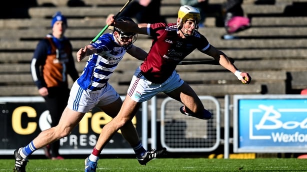 23 November 2025; Barry O'Connor of St Martin's in action against Rian Boran of Naas during the AIB Leinster GAA Hurling Senior Club Championship semi-final match between St Martin's and Naas at Chadwicks Wexford Park in Wexford. Photo by Tyler Miller/Sportsfile