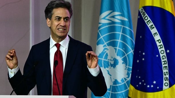 Ed Miliband, Britain's Secretary of State for Energy Security and Net Zero, speaks during the plenary session of the COP30 UN Climate Change Conference