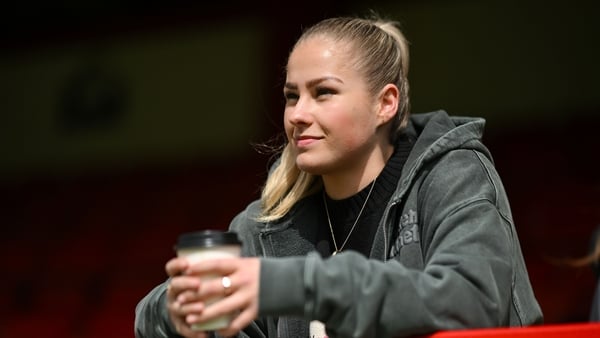 13 April 2024; Manchester City's Tara O'Hanlon watches on before the SSE Airtricity Women's Premier Division match between Shelbourne and Shamrock Rovers at Tolka Park in Dublin. Photo by Stephen McCarthy/Sportsfile