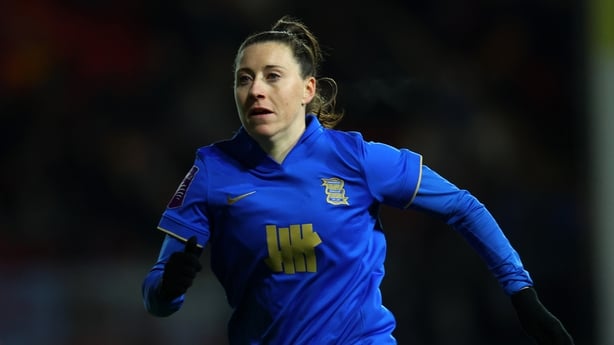 WALSALL, ENGLAND - NOVEMBER 21: Lucy Quinn of Birmingham City looks on during the Subway Women's League Cup match between Aston Villa and Birmingham City at Pallet-Track Bescot Stadium on November 21, 2025 in Walsall, England. (Photo by Molly Darlington - WSL/WSL Football via Getty Images)