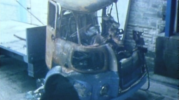 Eric Guiney's destroyed milk truck in Belfast in 1981
