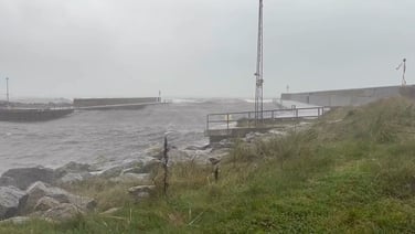 Stormy conditions in Arklow where the Avoca river meets the Irish Sea