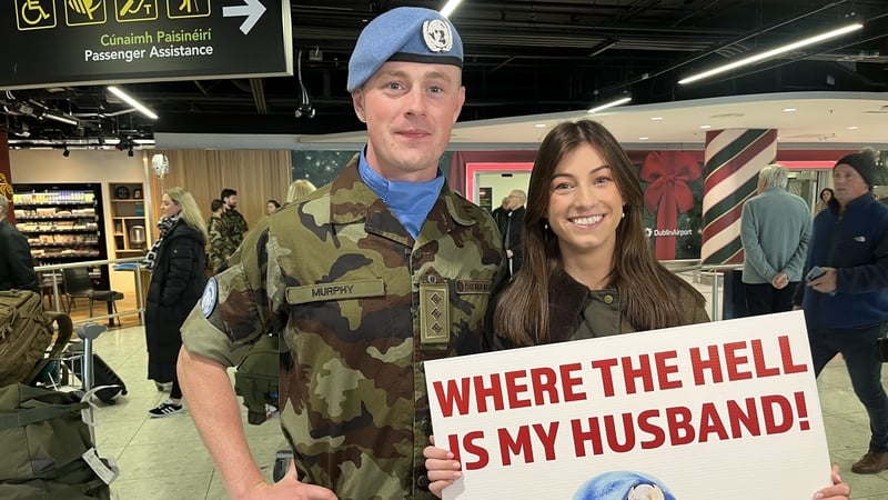 Captain Michael Murphy was welcomed home by his fiancée Nuala Fitzgibbon after a six-month peacekeeping mission in Lebanon