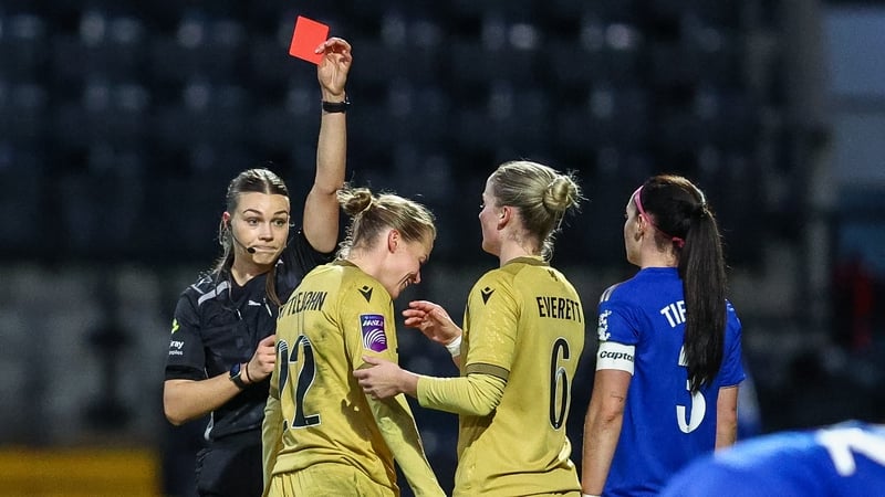 Referee Alice Parker shows the red card to Ruesha Littlejohn
