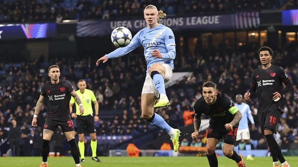 Manchester, United Kingdom - November 25: Erling Haaland of Manchester City controls the ball during the UEFA Champions League 2025/26 League Phase MD5 match between Manchester City and Bayer 04 Leverkusen at City of Manchester Stadium on November 25, 2025 in Manchester, United Kingdom. (Photo by Ry