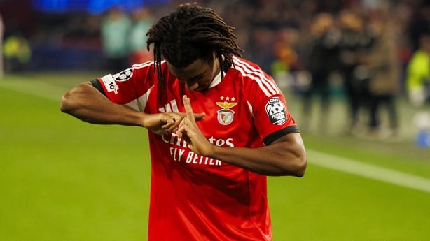 Leandro Barreiro of SL Benfica celebrates his goal during the UEFA Champions League 2025/26 League Phase MD5 match between AFC Ajax and SL Benfica at Johan Cruijff Arena on November 25, 2025 in Amsterdam
