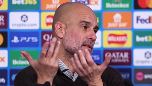 Pep Guardiola, Manager of Manchester City, speaks to the media in a post match press conference after the team's defeat in the UEFA Champions League 2025/26 League Phase MD5 match between Manchester City and Bayer 04 Leverkusen at City of Manchester Stadi