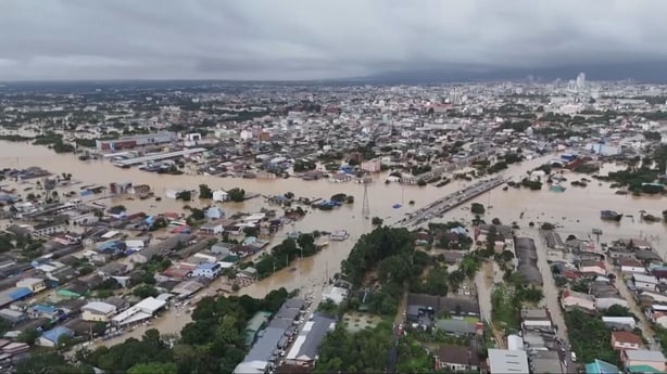 Drone footage shows heavy flooding in Hat Yai in Thailand