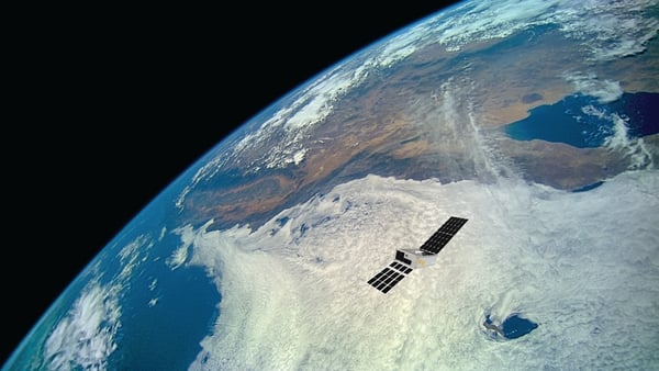 Illustration of space with satellite