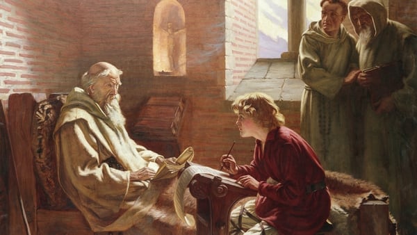The Last Chapter: The Venerable Bede translating the Gospel of John on his deathbed. By J Doyle Penrose (1902)
