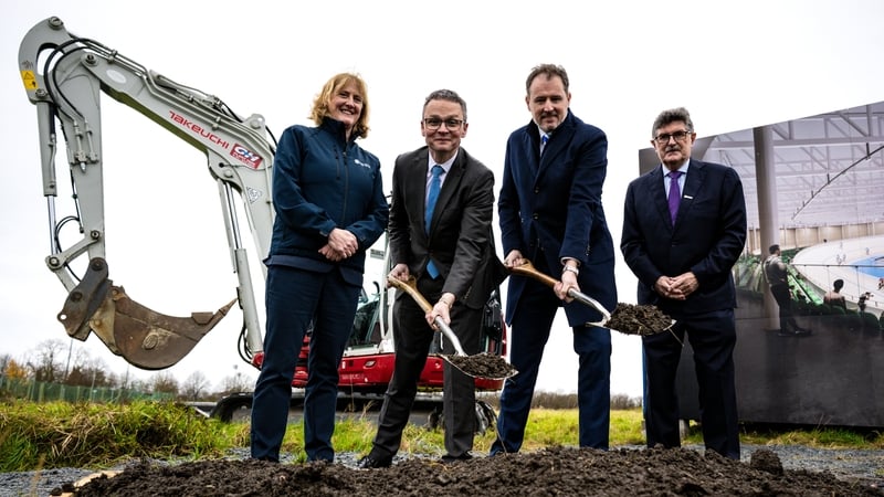 At the sod-turning event to launch the construction were, from left, Sport Ireland chief executive Dr Úna May, ministers Patrick O'Donovan and Charlie McConalogue, and Sport Ireland chair John Foley