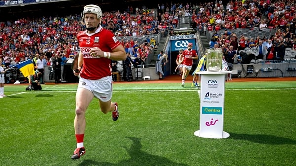 20 July 2025; Patrick Horgan of Cork runs onto the pitch past the Liam MacCarthy cup before the GAA Hurling All-Ireland Senior Championship final match between Cork and Tipperary at Croke Park in Dublin. Photo by Seb Daly/Sportsfile