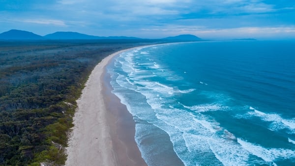 Aerial landscape of Crowdy Bay coastline