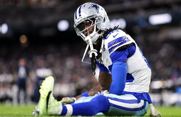 LAS VEGAS, NEVADA - NOVEMBER 17: CeeDee Lamb #88 of the Dallas Cowboys warms up prior to the game against the Las Vegas Raiders at Allegiant Stadium on November 17, 2025 in Las Vegas, Nevada. (Photo by Brooke Sutton/Getty Images)