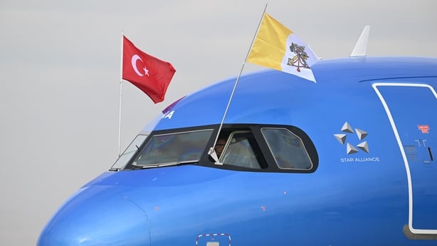 Airplane carrying Pope Leo XIV arrives in Esenboga Airport in Ankara