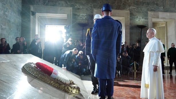 Pope Leo XIV lays a wreath at the Anitkabir, mausoleum of the founder of Turkish Republic Mustafa Kemal Ataturk