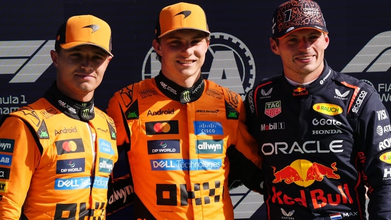 McLaren pair Lando Norris (L) and Oscar Piastri (C) could both take Max Verstappen's world crown