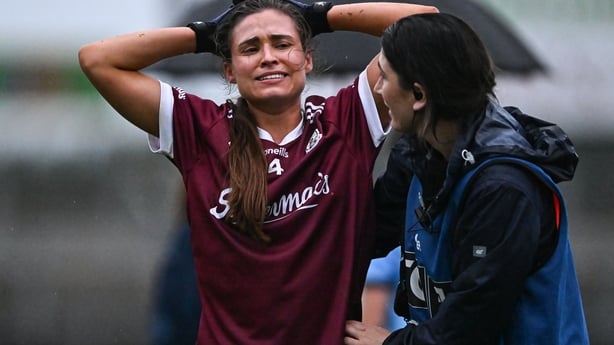 19 July 2025; Kate Geraghty of Galway after her side's defeat in the TG4 All-Ireland Ladies Football Senior Championship semi-final match between Dublin and Galway at Glenisk O'Connor Park in Tullamore, Offaly. Photo by Piaras Ó Mídheach/Sportsfile 