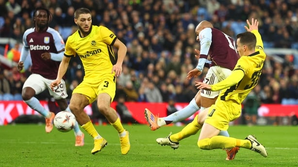 Donyell Malen of Aston Villa scores his side's second goal during the UEFA Europa League 2025/26 League Phase MD5 match between Aston Villa FC and BSC Young Boys at Villa Park on November 27, 2025 in Birmingham, England