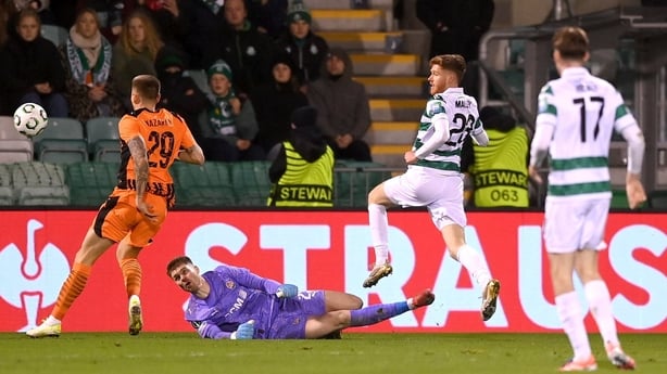 Connor Malley of Shamrock Rovers (c) scores against Shakhtar Donetsk in Conference League, November 2025