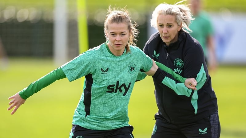 Ruesha Littlejohn, left, with head coach Carla Ward during a Republic of Ireland training session
