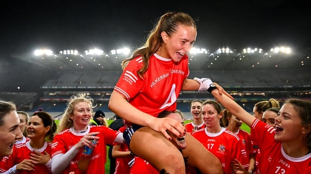 14 December 2024; Niamh Divilly of Kilkerrin-Clonberne celebrates after her side's victory in the AIB LGFA All-Ireland Senior Club Championship final match between Kilmacud Crokes of Dublin and Kilkerrin-Clonberne of Galway at Croke Park in Dublin. Photo by Piaras Ó Mídheach/Sportsfile 